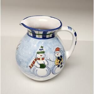 Mesa International Snowman Carafe Pitcher Ceramic Stoneware Signed Hungary